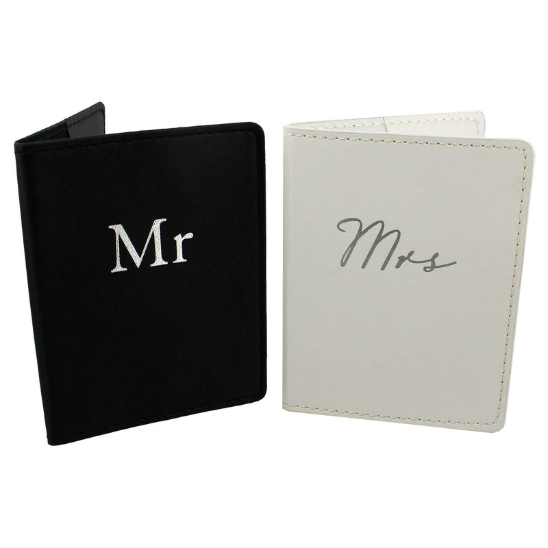 Amore Set of 2 Passport Holders Black & White - 'Mr & Mrs'