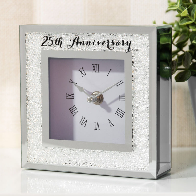 Celebrations Crystal Border Mantel Clock - 25th Anniversary
