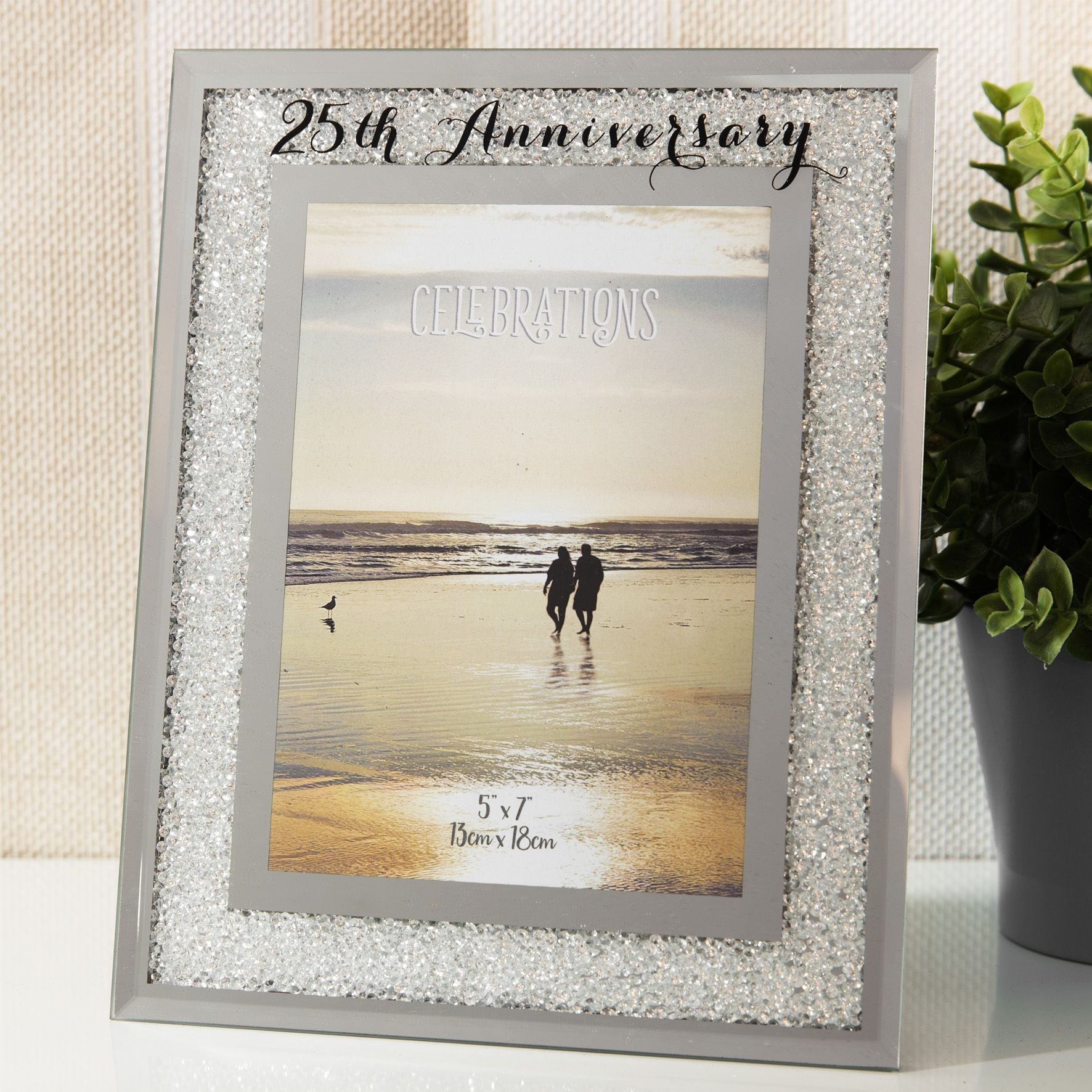 Celebrations Crystal Border Frame 5" x 7" - 25th Anniversary