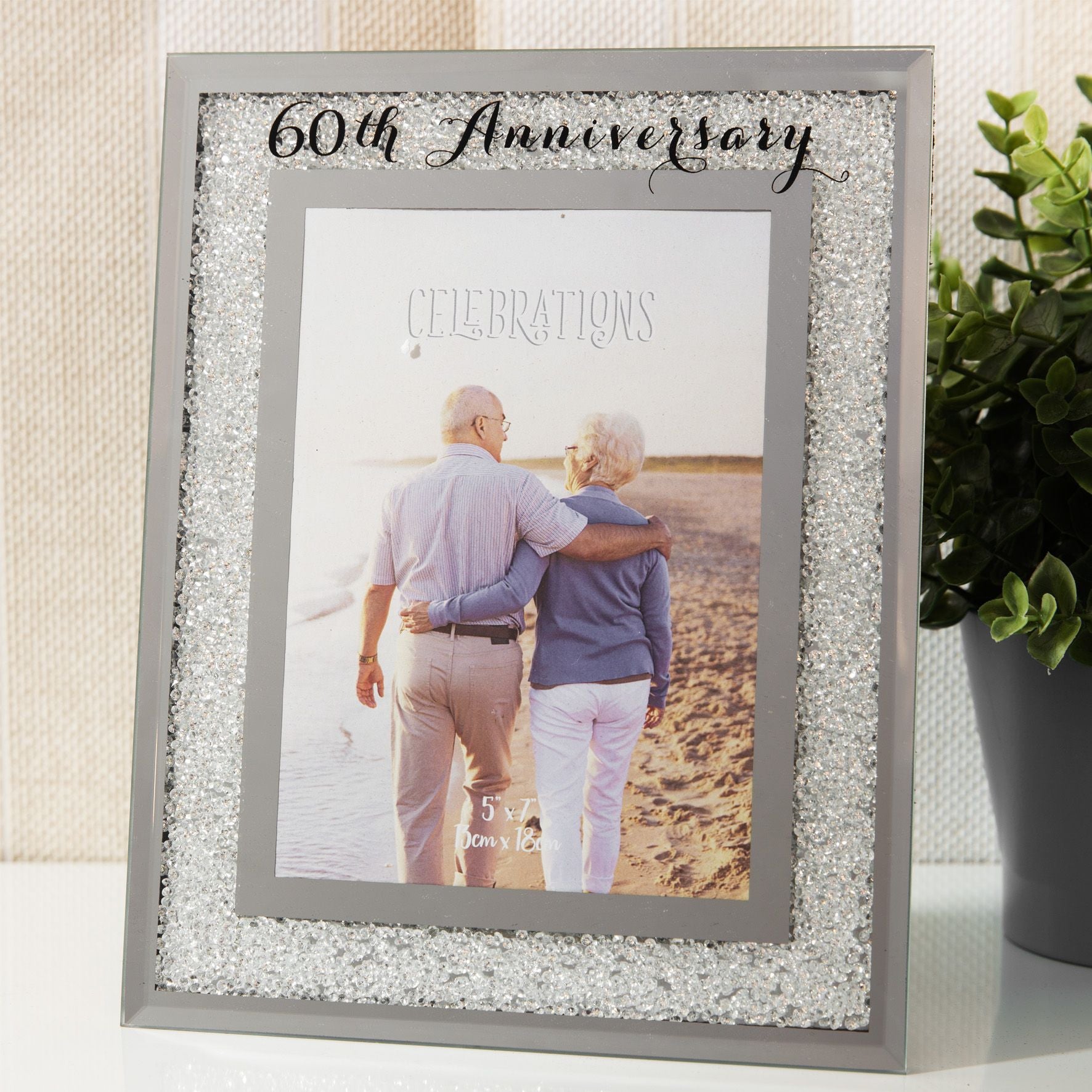 Celebrations Crystal Border Frame 5" x 7" - 60th Anniversary