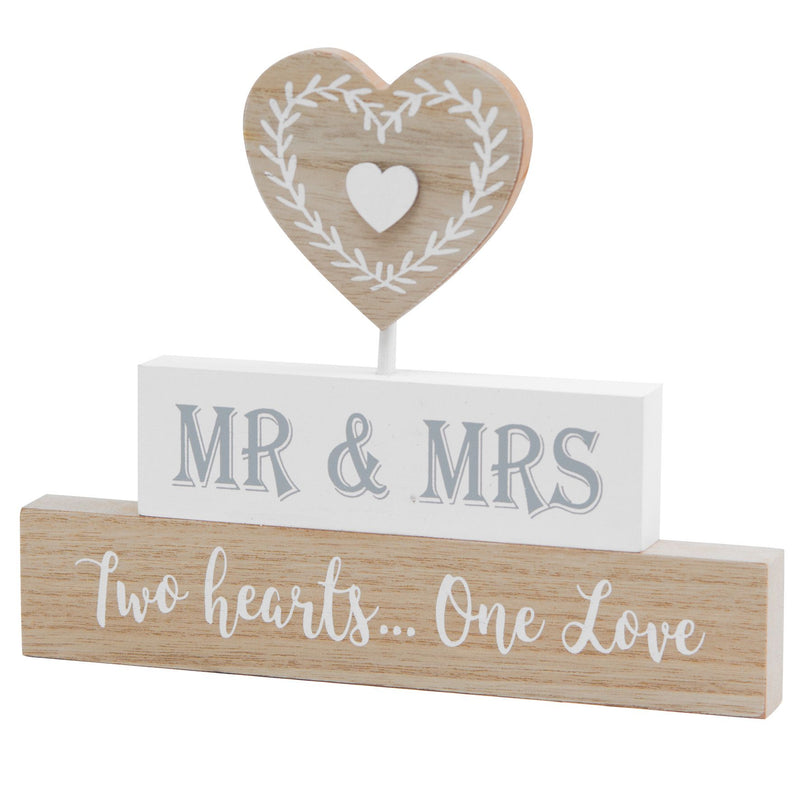 Love Story Mantel Blocks Mr & Mrs 2 Hearts