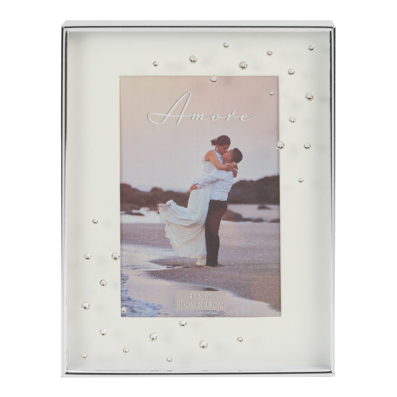 Amore Silverplated Box Frame with Crystals 4" x 6"