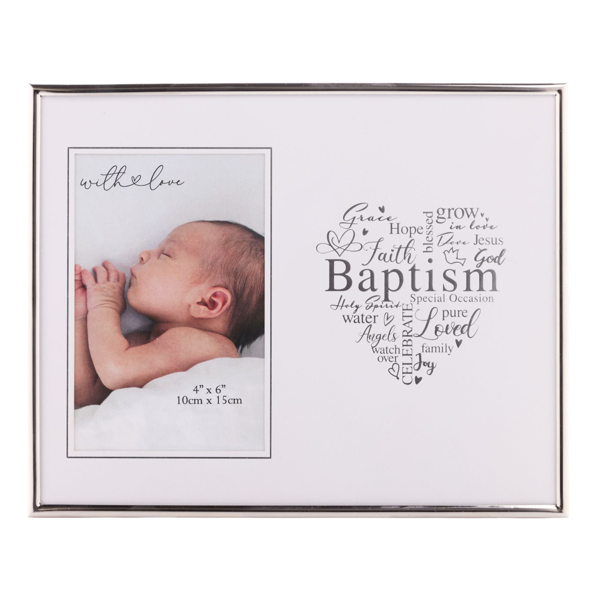 With Love Silver Heart Frame 4" x 6" - Baptism