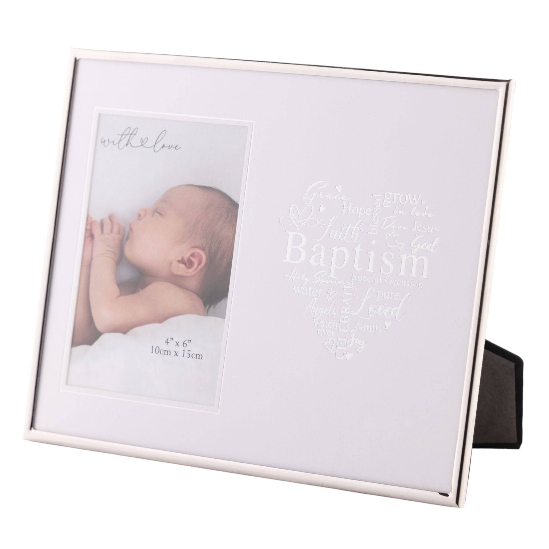 With Love Silver Heart Frame 4" x 6" - Baptism