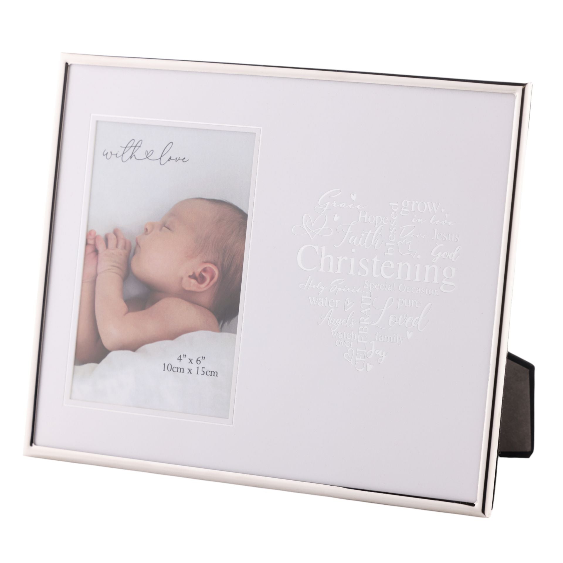 With Love Silver Heart Frame 4" x 6" - Christening
