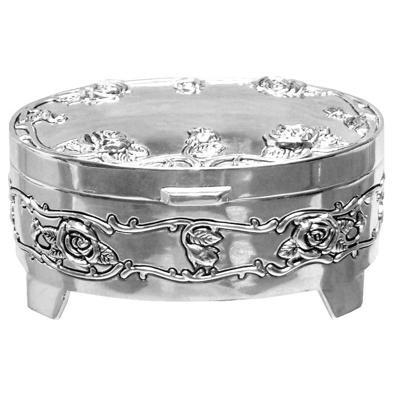 Oval Ant S/plated Trinket box with rose design