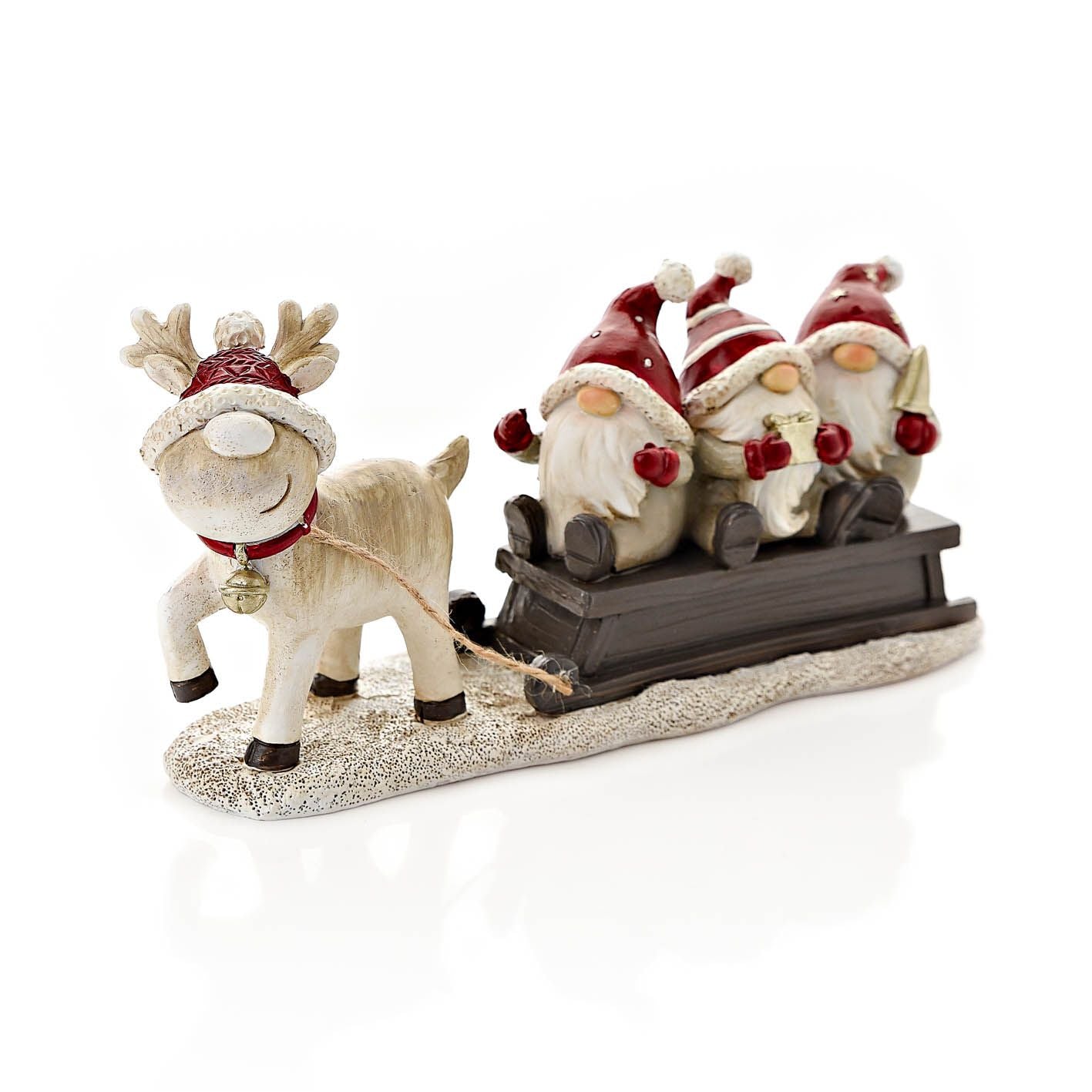 Gnomes in Sleigh with Reindeer Figurine