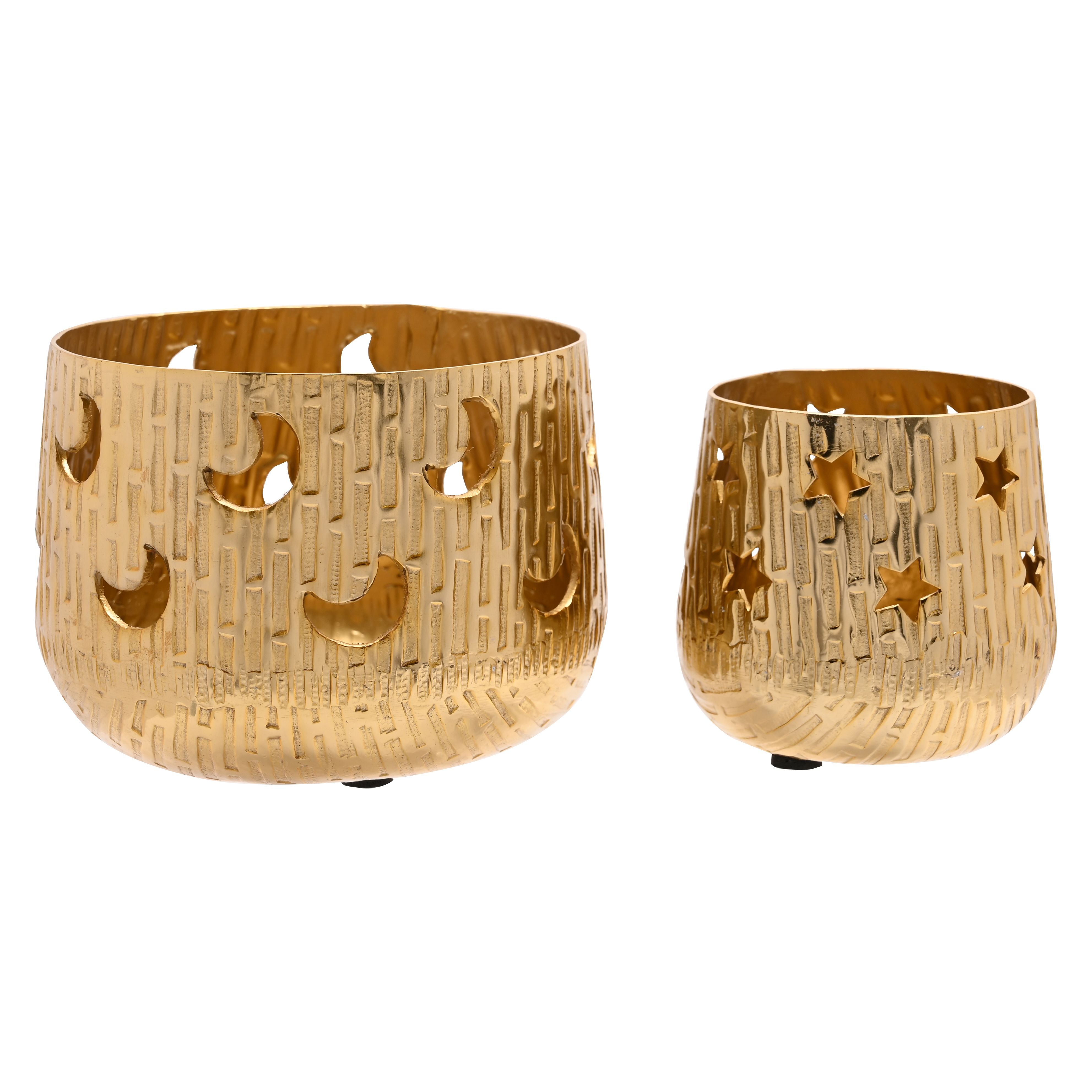 Celestial Set of 2 Gold Moon and Star Metal Votives