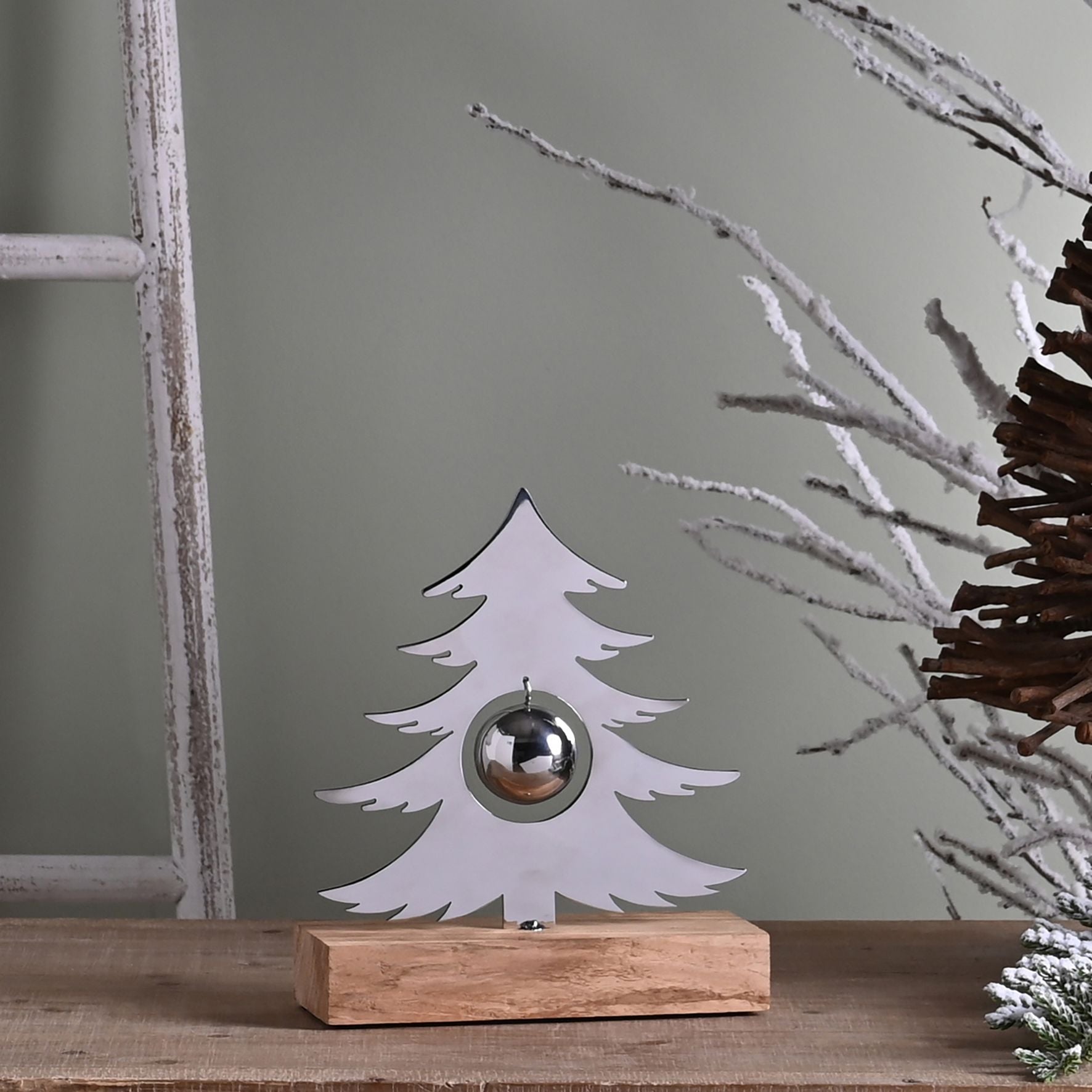 Large Silver Tree with Bauble Decoration