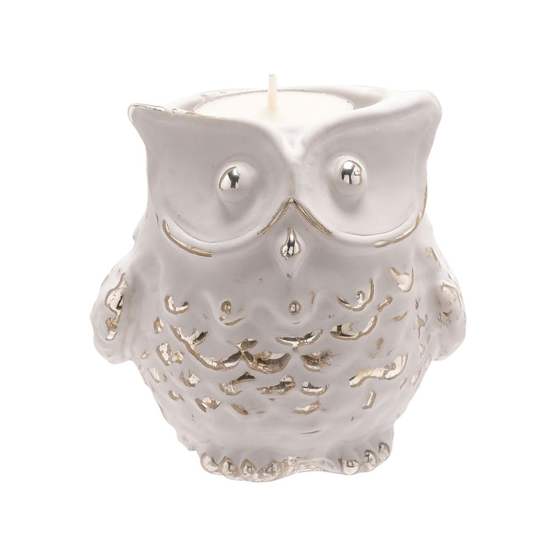 Vintage Whitewashed Owl Tealight Holder