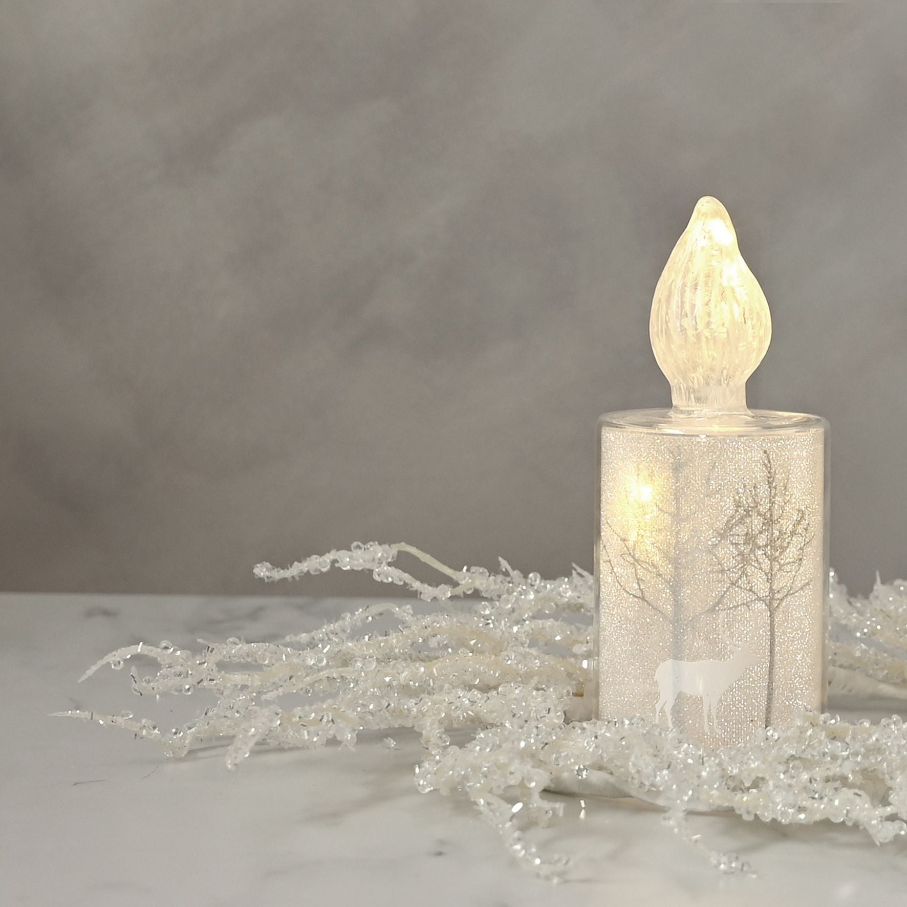 Silver Forest Scene Small LED Glass Candle Light