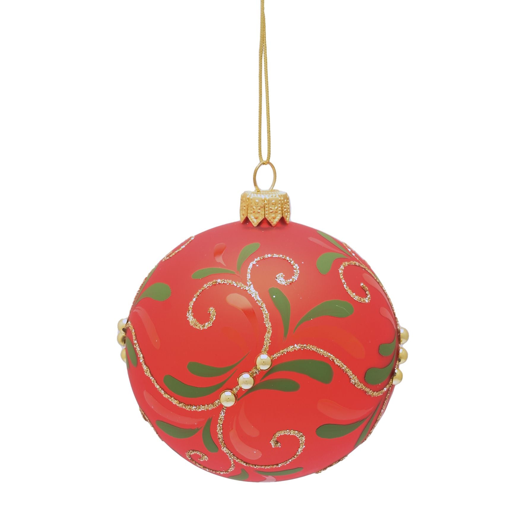 Hand Decorated Red Bauble Mistletoe Design