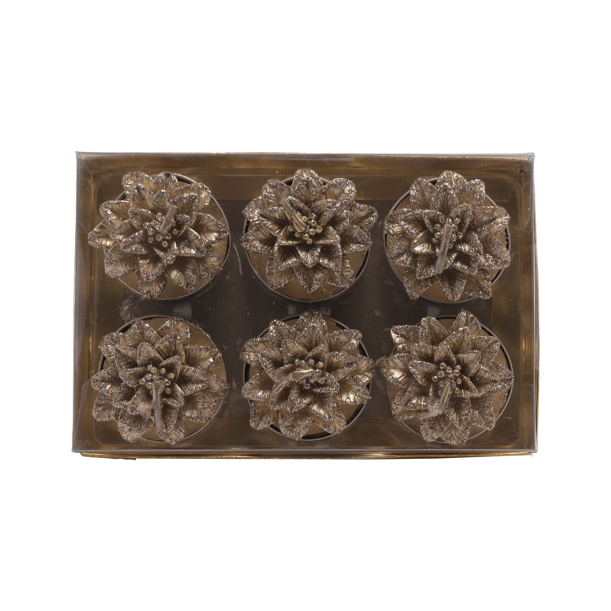 Gold Poinsettia Tealights Set of 6