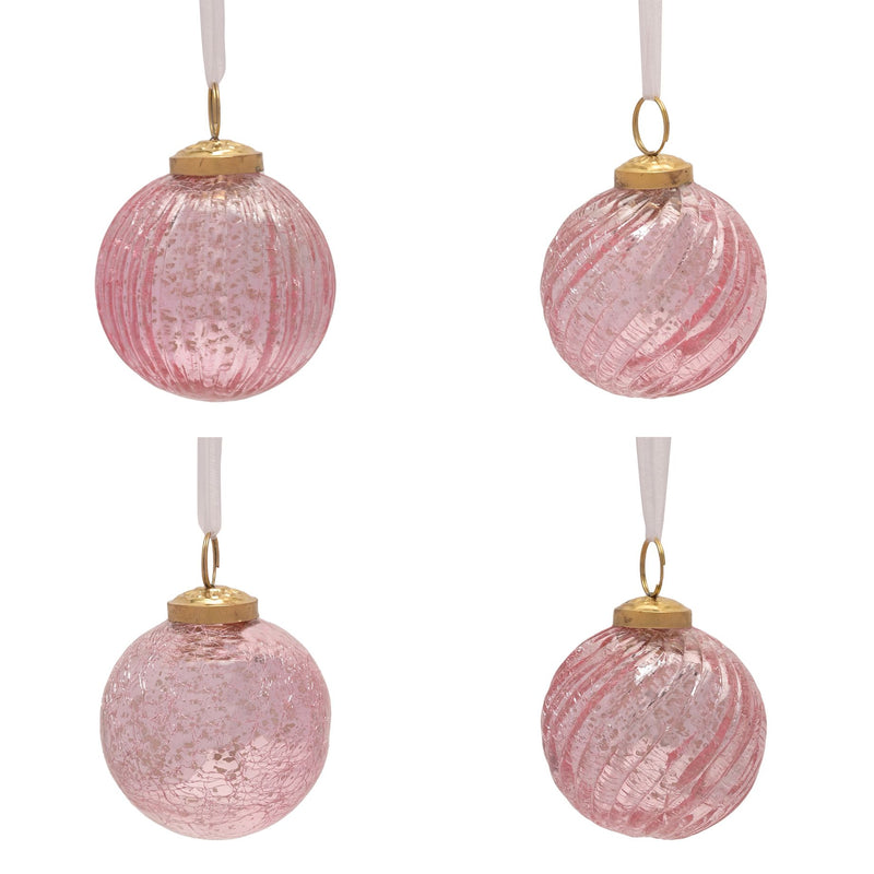 Set of 4 Pink Recycled Glass Baubles