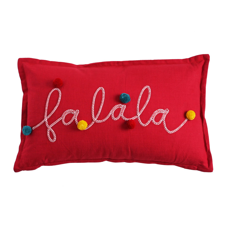 Embroidered FaLaLa Cushion with Pom Poms