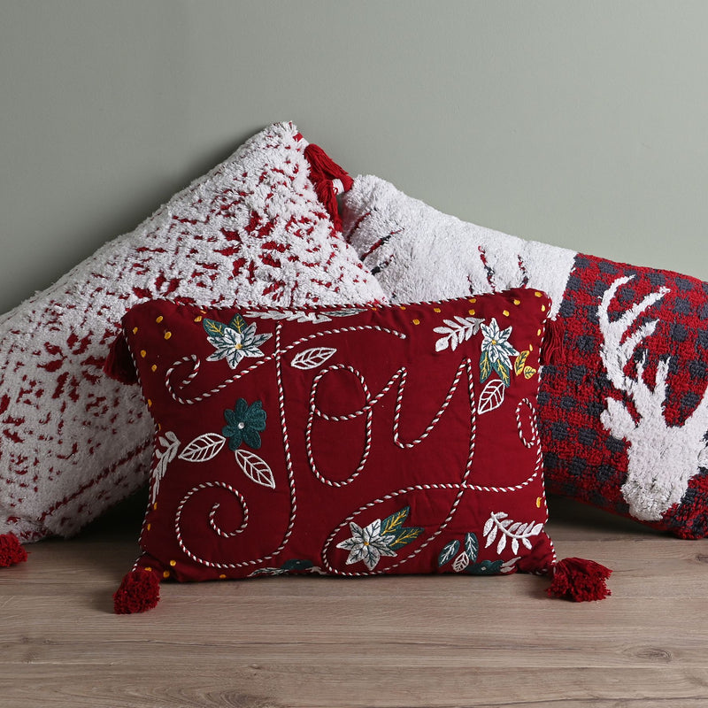 Red Snowflakes Rectangular Tufted Cushion