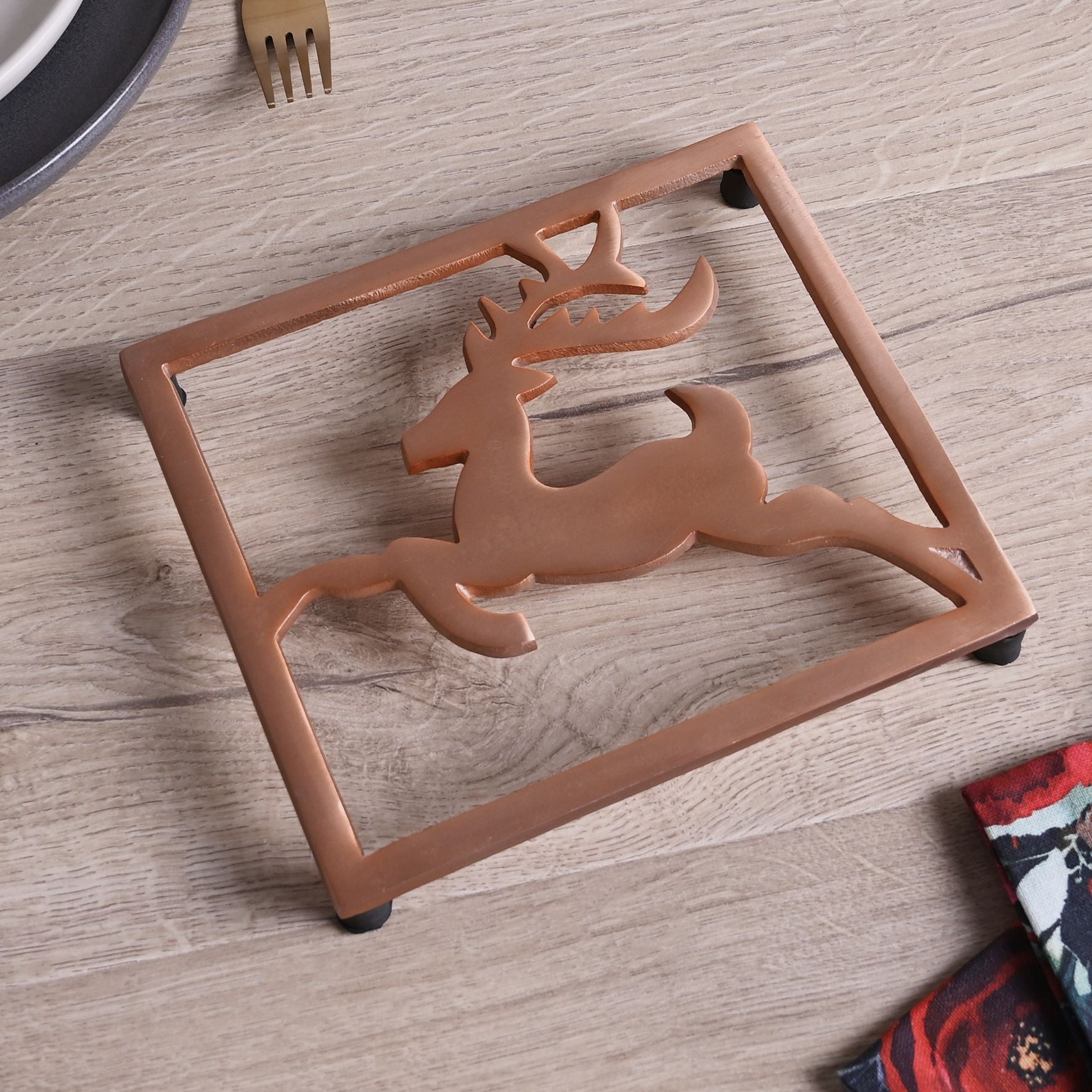 Bronze Trivet with Reindeer Design