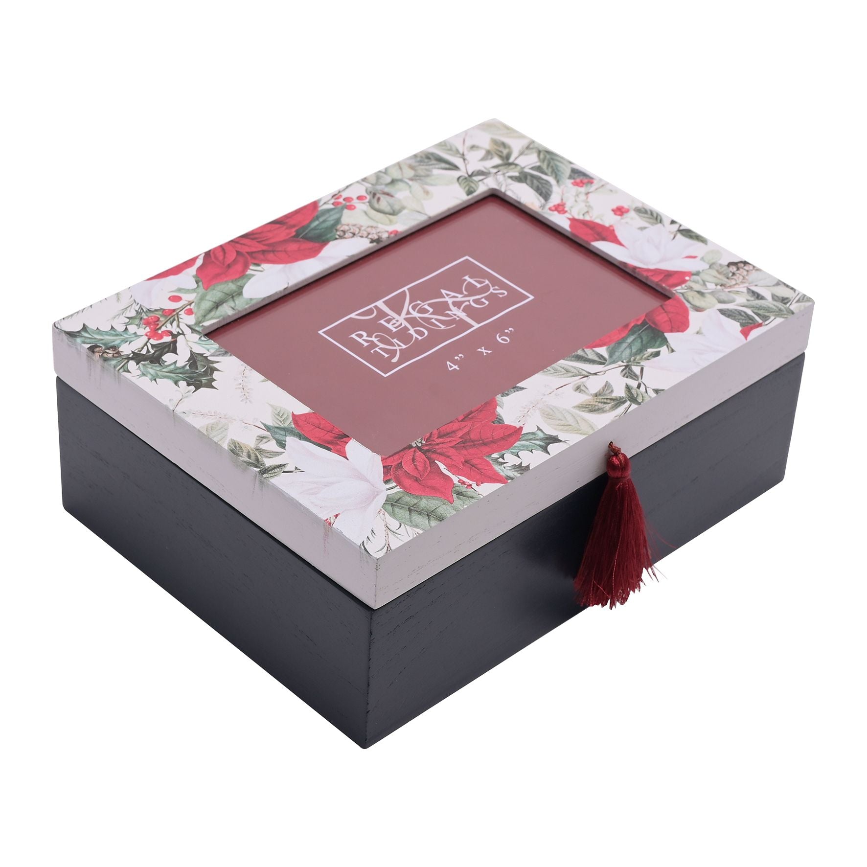 Poinsettia Design Storage Box with 6" x 4" Photo Aperture