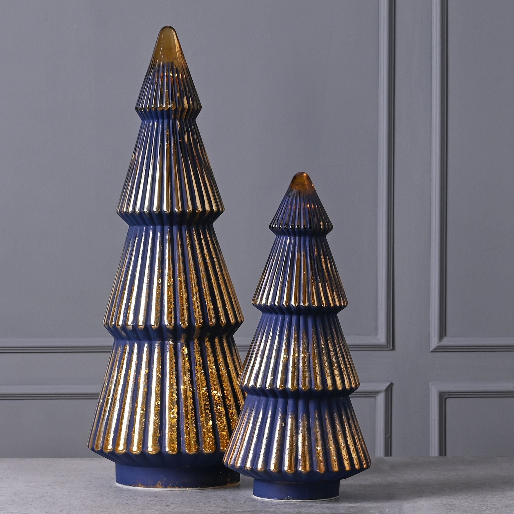 Medium Navy Crackle Glass LED Christmas Tree