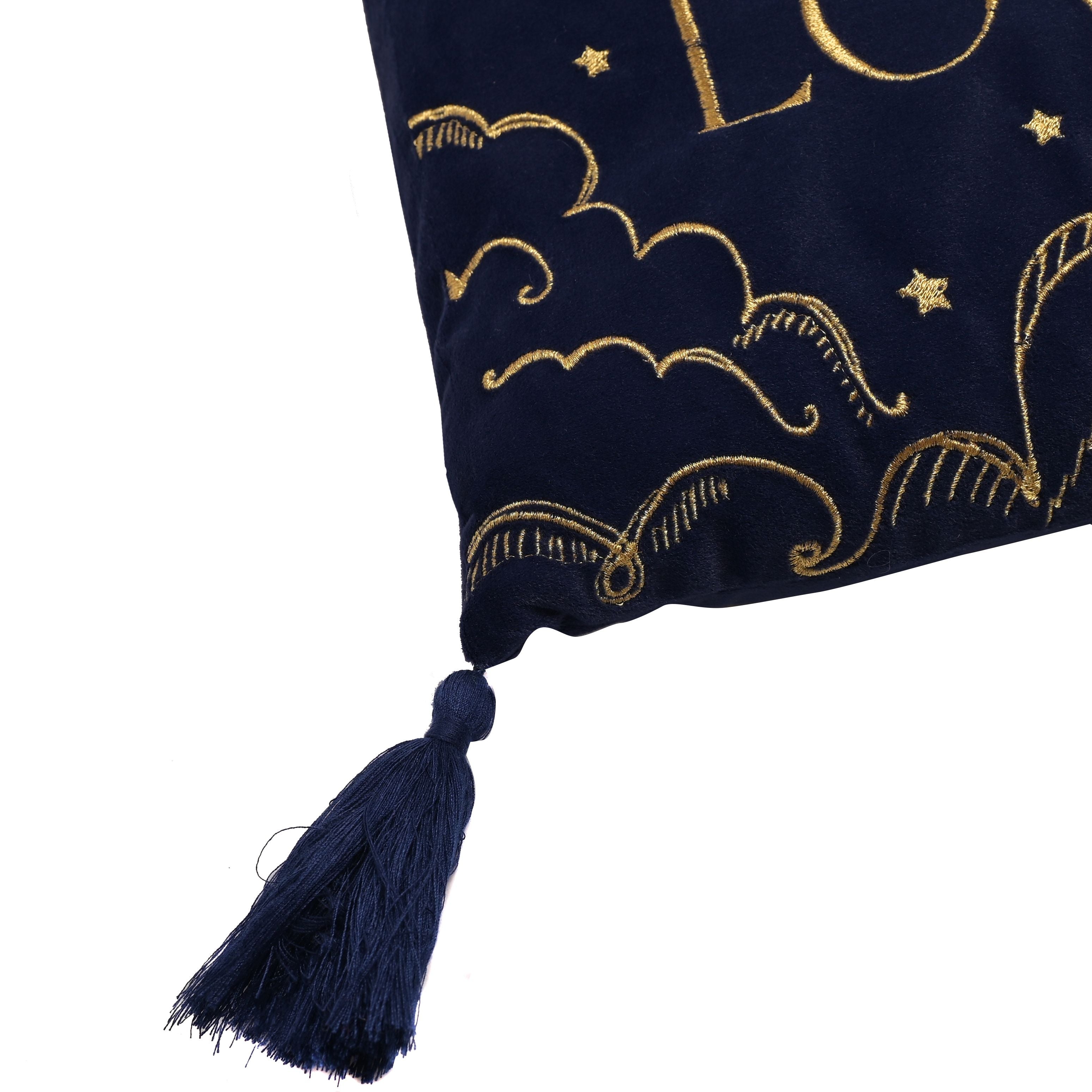 Blue Velvet Rectangular Cushion 'Live By The Sun'
