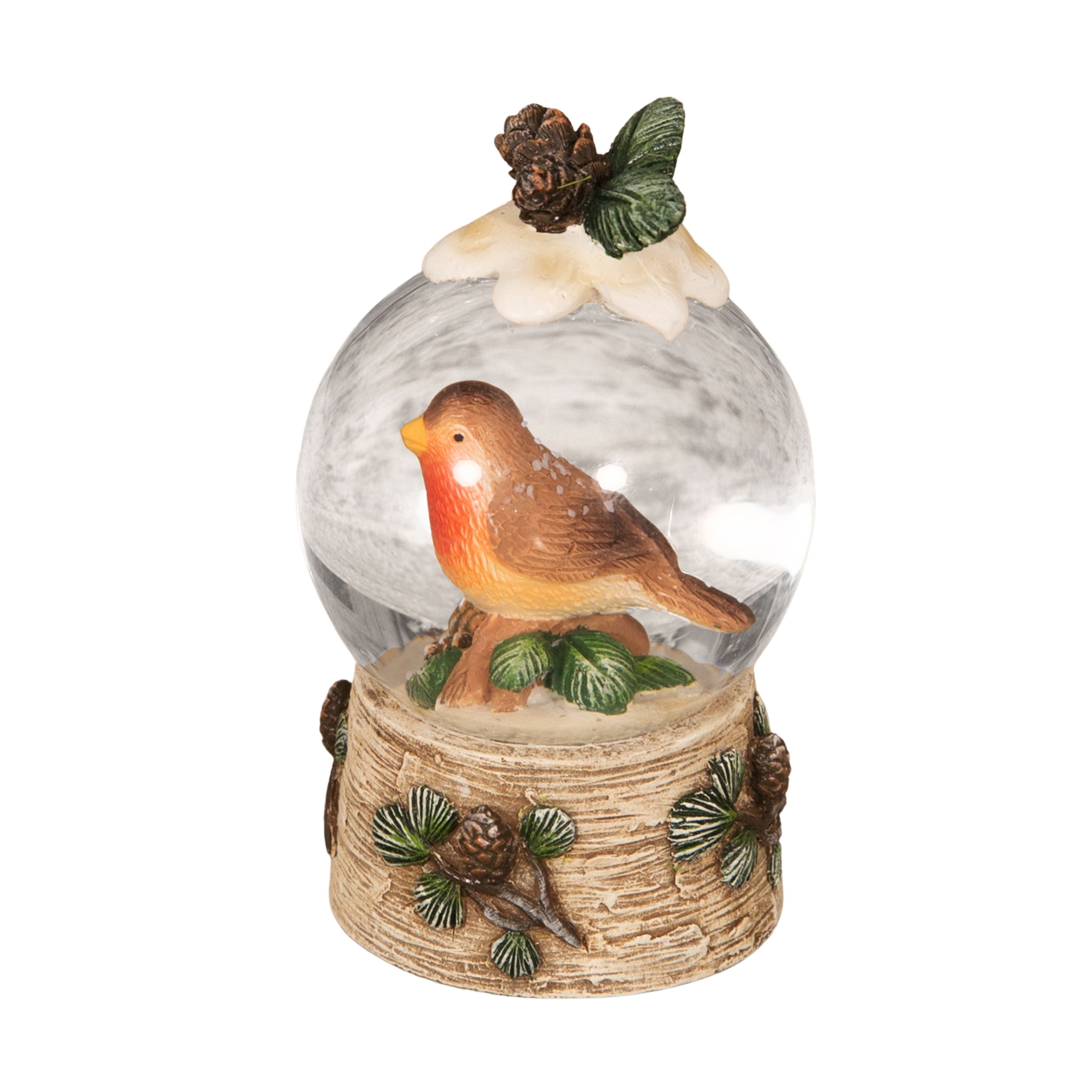 Hand Painted Resin Snowglobe - Robin & Mistletoe 7.5cm
