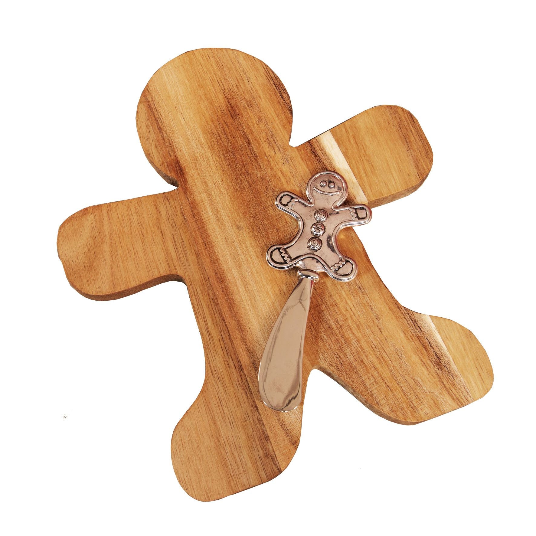 Acacia Wooden Gingerbread Man Cheeseboard & Knife Red Bow