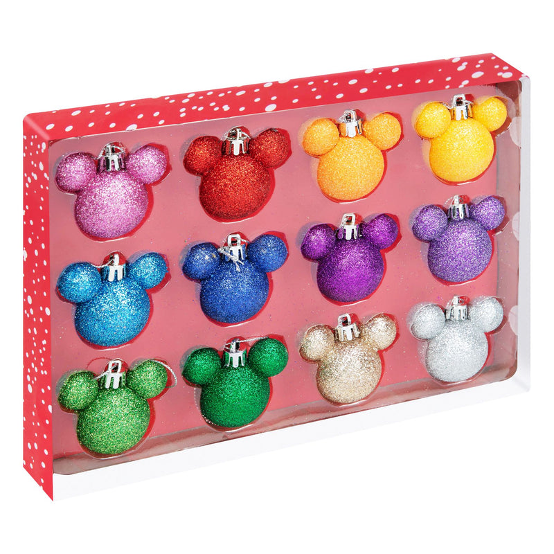 Disney Set of 12 Glitter Rainbow Mickey Minnie Baubles