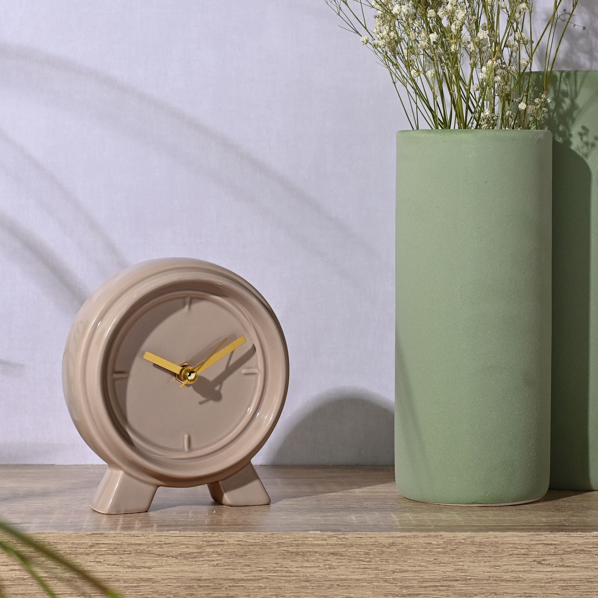 Interval Ceramic Mantle Clock - Biscuit