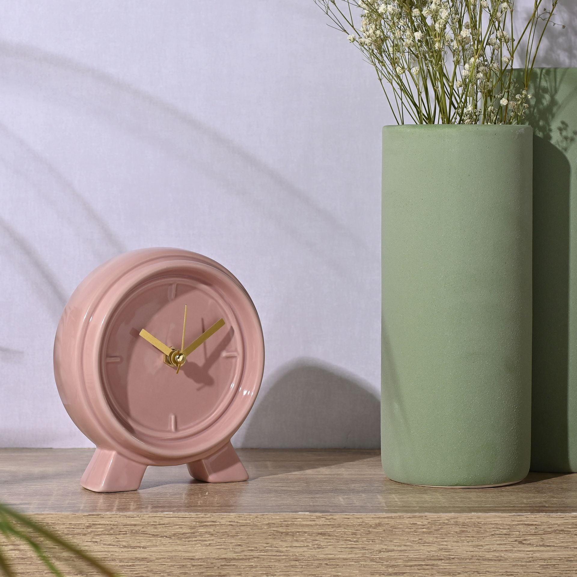 Interval Ceramic Mantle Clock - Pink Clay
