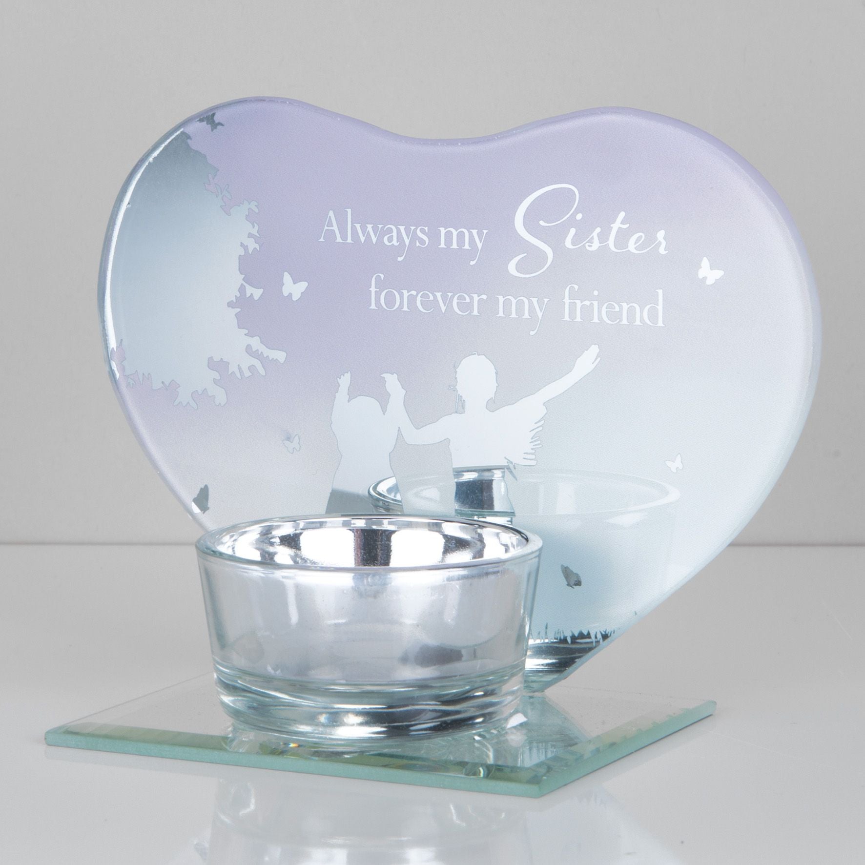 Heart Shape Glass Tealight Holder - Sisters *(36/12)*