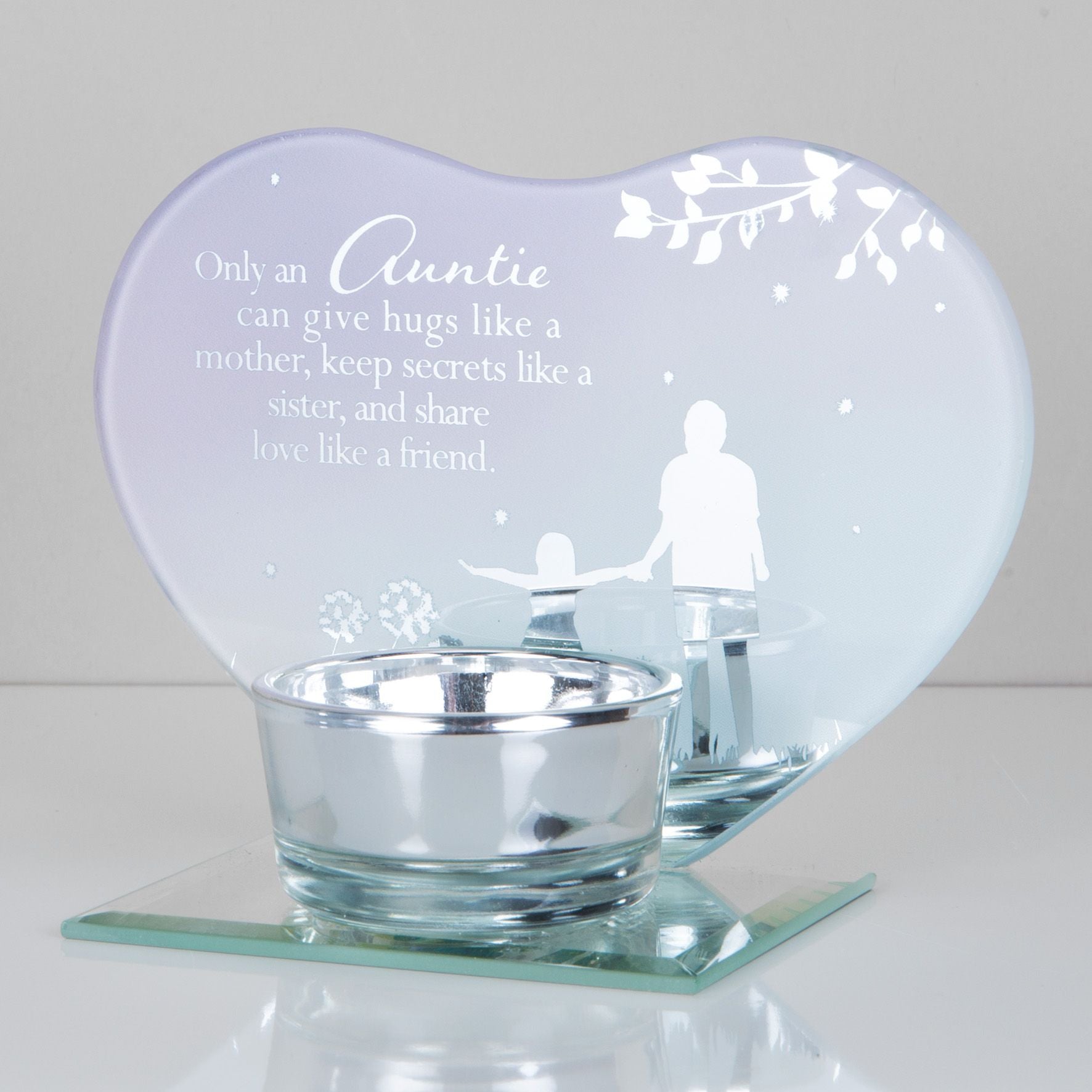 Heart Shape Glass Tealight Holder - Auntie *(36/12)*