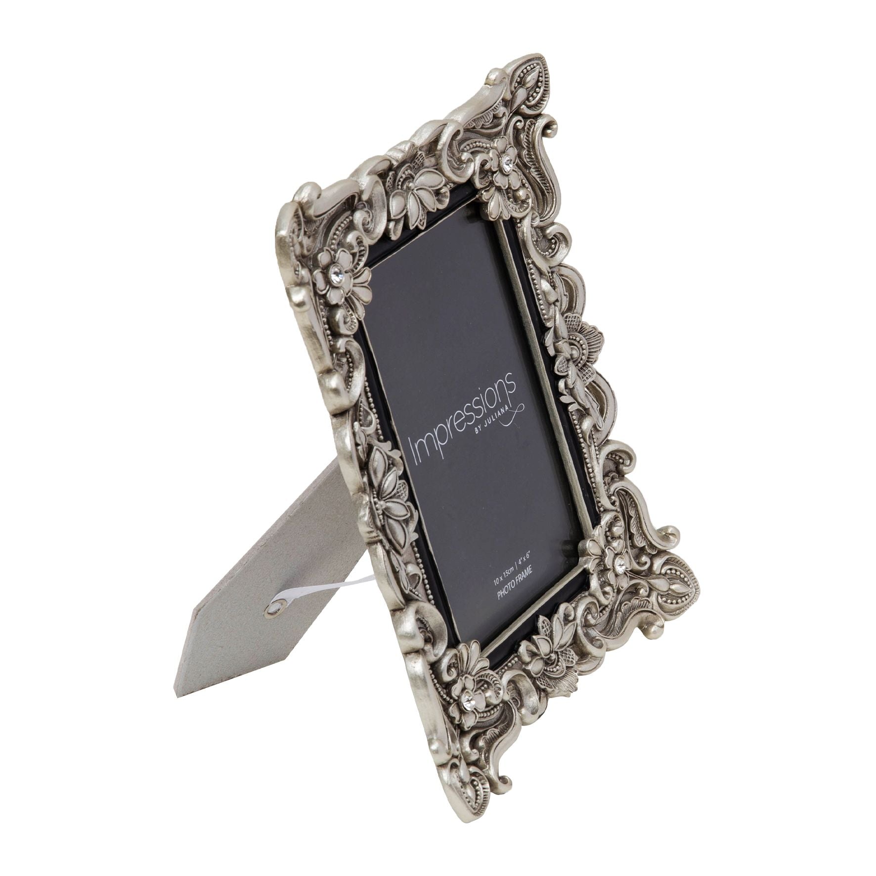 Impressions Antique Silver Floral Resin Frame w/Crystals 4x6