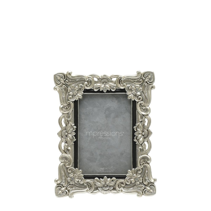 Impressions Antique Silver Floral Resin Frame w/Crystals 4x6