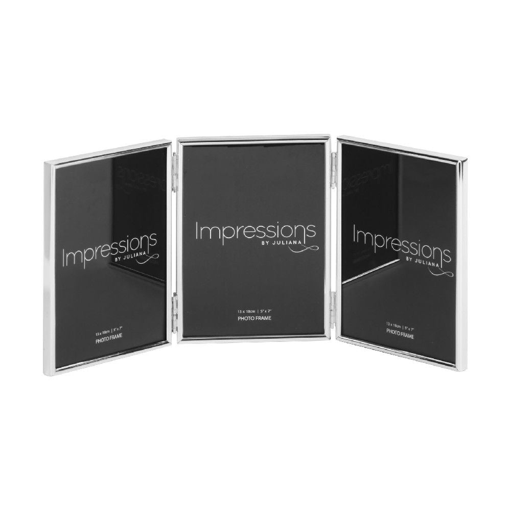 Impressions Silver Plated Triple Folding Photo Frame 5" x 7" Thin Edge