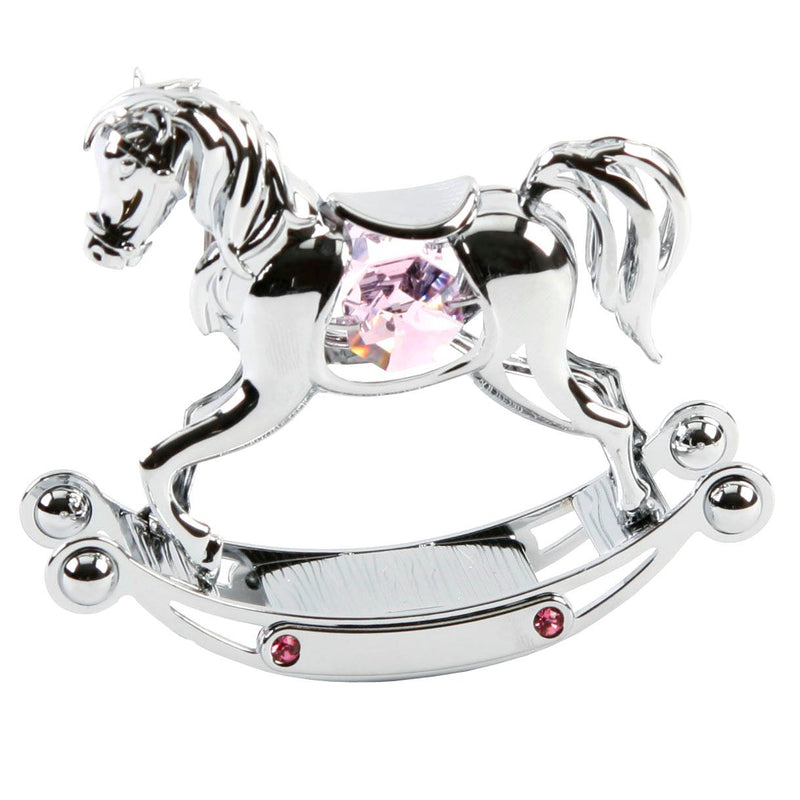 Crystocraft Chrome Plated Rocking Horse With Crystals - Pink